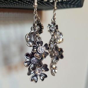 Flower Dangle earrings with crystal gems